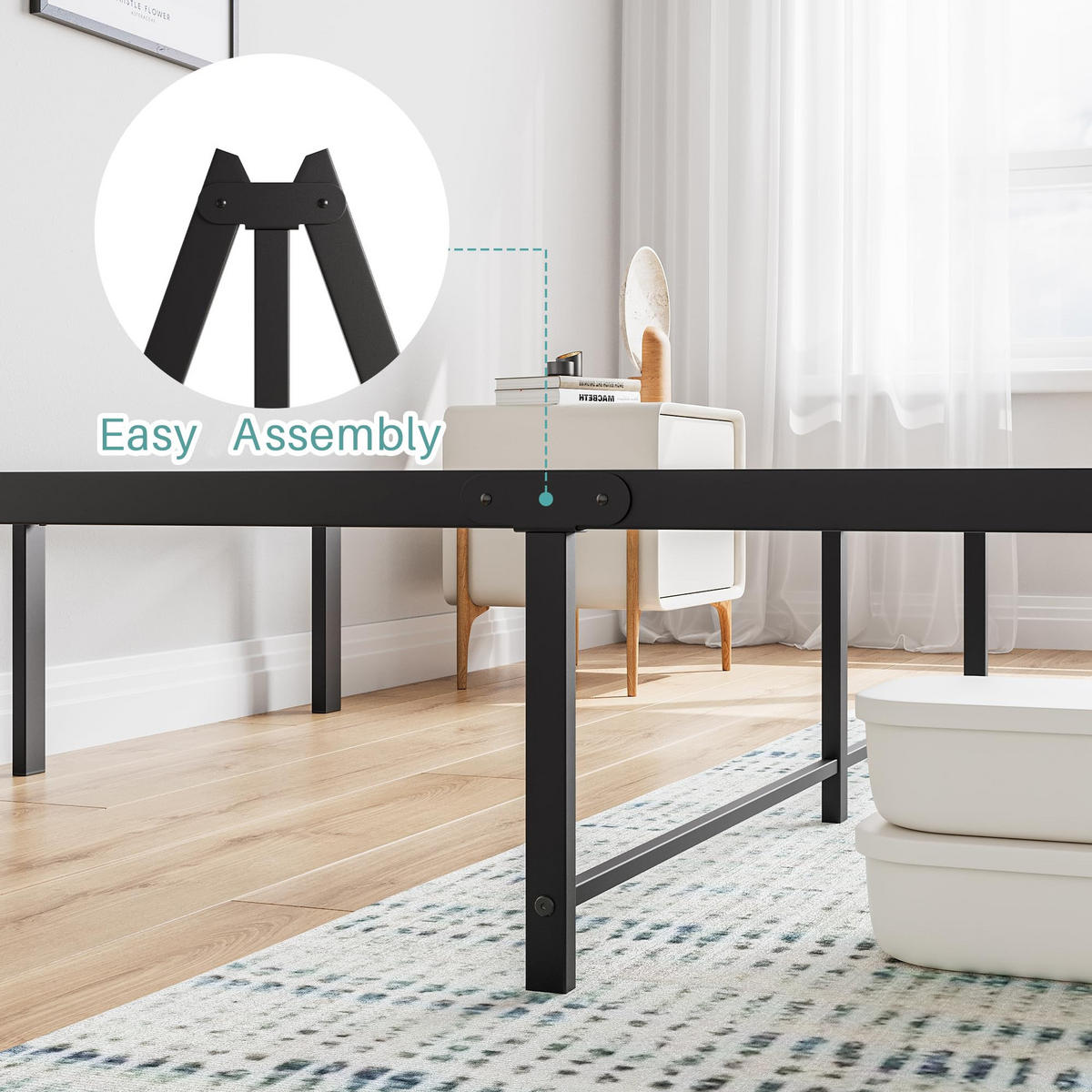 BETT Metall 120x200 cm Schwarz mit Stauraum - Schwarz, Metall (120/200cm) - Meubliv