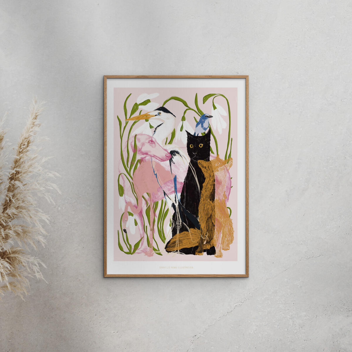 POSTER mit Rahmen Jenny Liz Rome - Collage of Animals - Eichefarben/Multicolor, Holz/Papier (70/100cm) - Poster&Frame