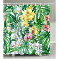 DUSCHVORHANG Grün Blumen und Blätter floral Pflanzen Muster mit Haken schimmelresistent - Multicolor, Kunststoff (180/180cm) - MCBOSON