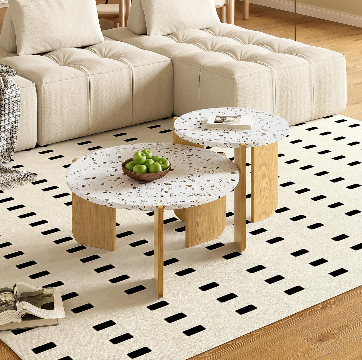 COUCHTISCH aus MDF 70x70x35 & 50x50x45,5 cm in Natur mit Nesting-Design - Naturfarben, Holzwerkstoff (70/70/35cm) - Modfu