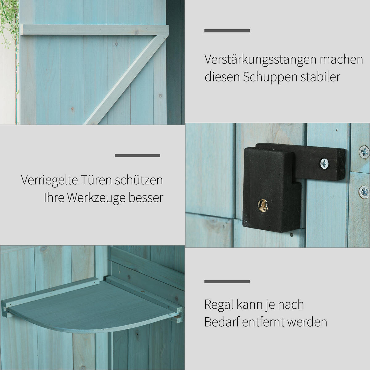 GARTENSCHRANK Geräteschuppen mit Fachböden, Asphaltdach Fenster, Holz, Hellblau+Grün - Hellblau/Grün, Holz (54.2/179/77cm) - Outsunny