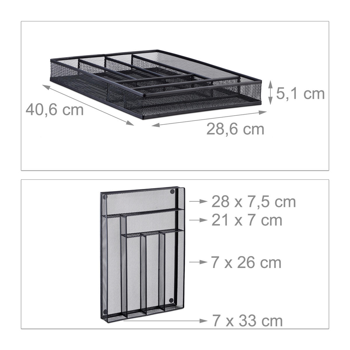 BESTECKKASTEN - Schwarz, Metall (28.6/5.08/40.6cm) - Relaxdays