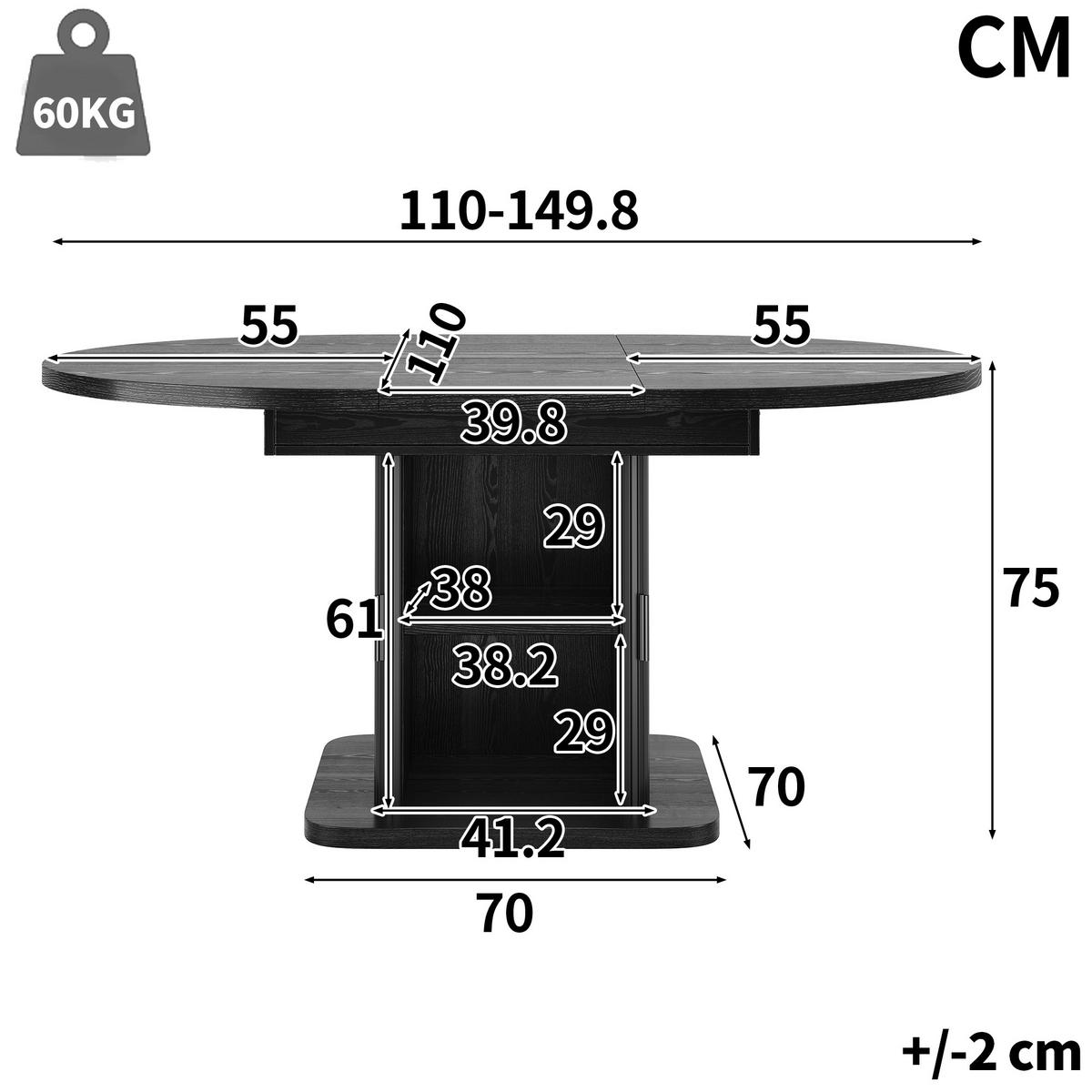 ESSTISCH ausziehbar 110-149,8/110/75 cm mit Stauraum DE-39639 Schwarz - Schwarz, Holzwerkstoff (110/110/75cm) - ComfortXL
