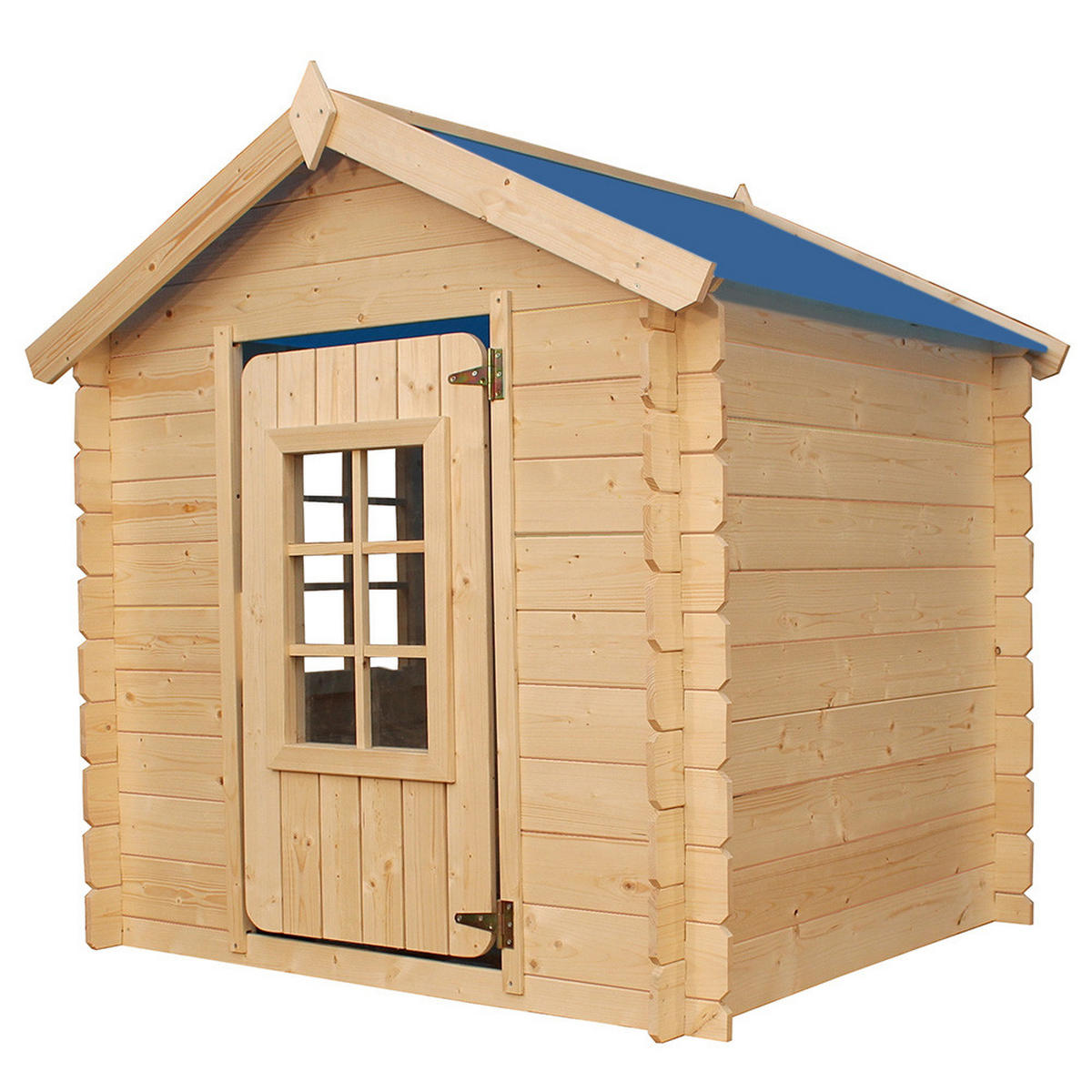 KINDERSPIELHAUS aus Holz - 111x113xH121 cm/0.9 m2 - M570M-1 - Blau/Beige, Holz (114/121/111cm) - Timbela