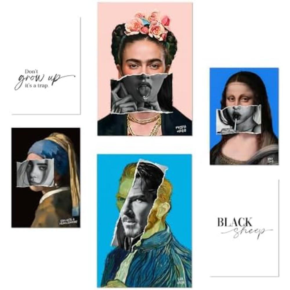 POSTER Set Mit 6 Ikonische Frida Van Gohg Collage Pop Art A3 & A4 Rahmenlos - Klar, Papier (29/3cm) - Nacnic