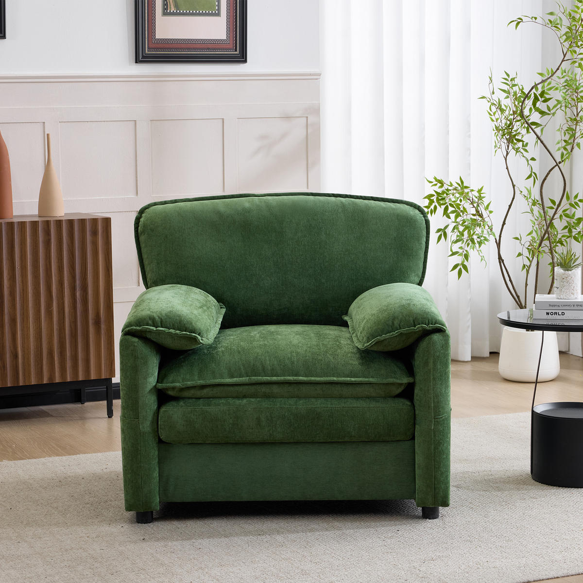 SOFA Chenille Dunkelgrün mit Doppeltaschen - Grün, Holzwerkstoff/Textil (96/90/92cm) - WISHDOR