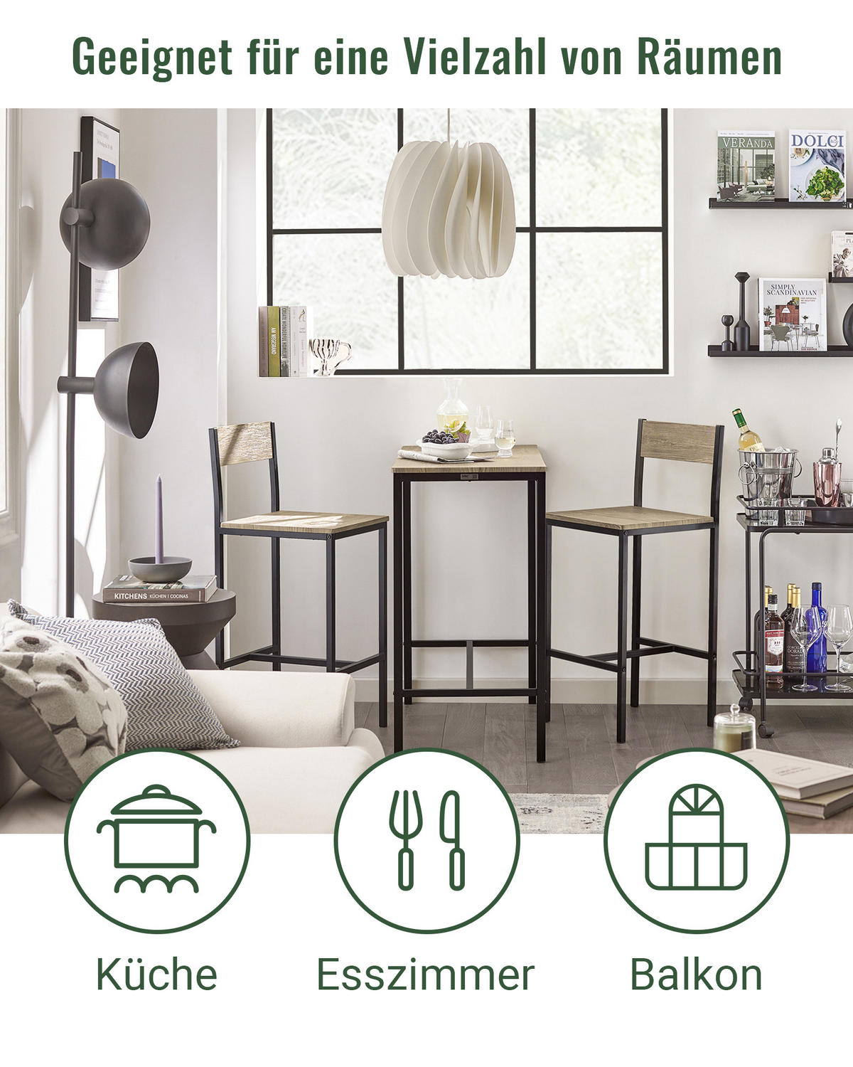 BARTISCH + 2 x BARSTÜHLE - Naturfarben, Holzwerkstoff (89/87/45cm) - SoBuy