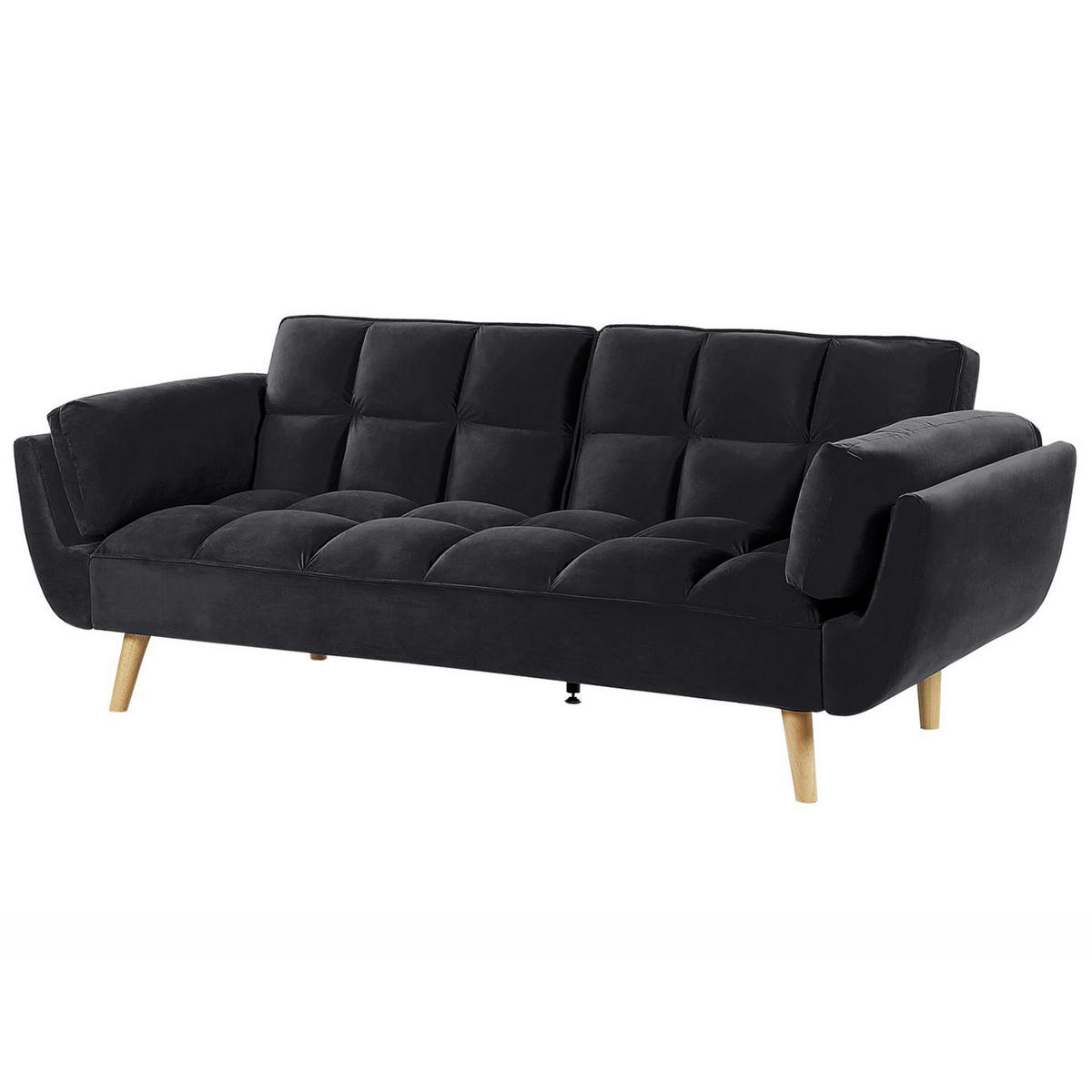 3-SITZER-SCHLAFSOFA Samtstoff Schwarz Asby - Schwarz, Textil (218/82/83cm) - Beliani