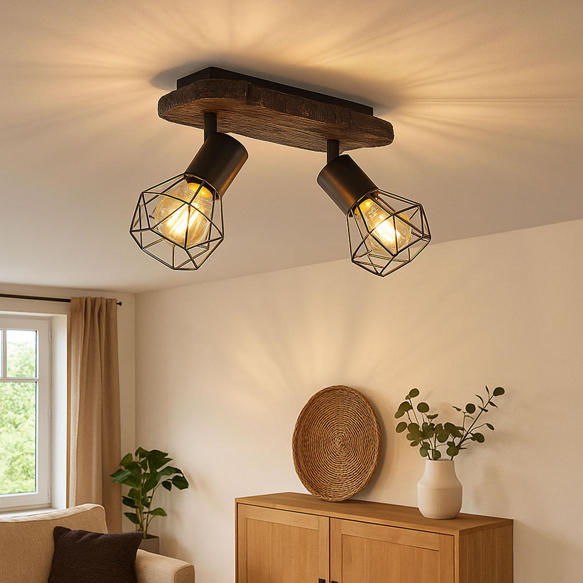 DECKENLEUCHTE Metall Schwarz Holzoptik - Schwarz, Metall (38.5/12/23cm) - Globo Lighting