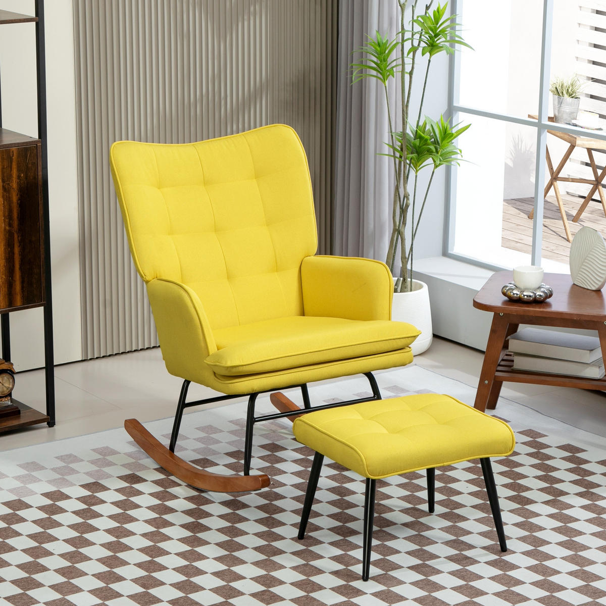 SCHAUKELSTUHL Gelb mit Hocker - Gelb, Textil (89/90/64cm) - Oxeza