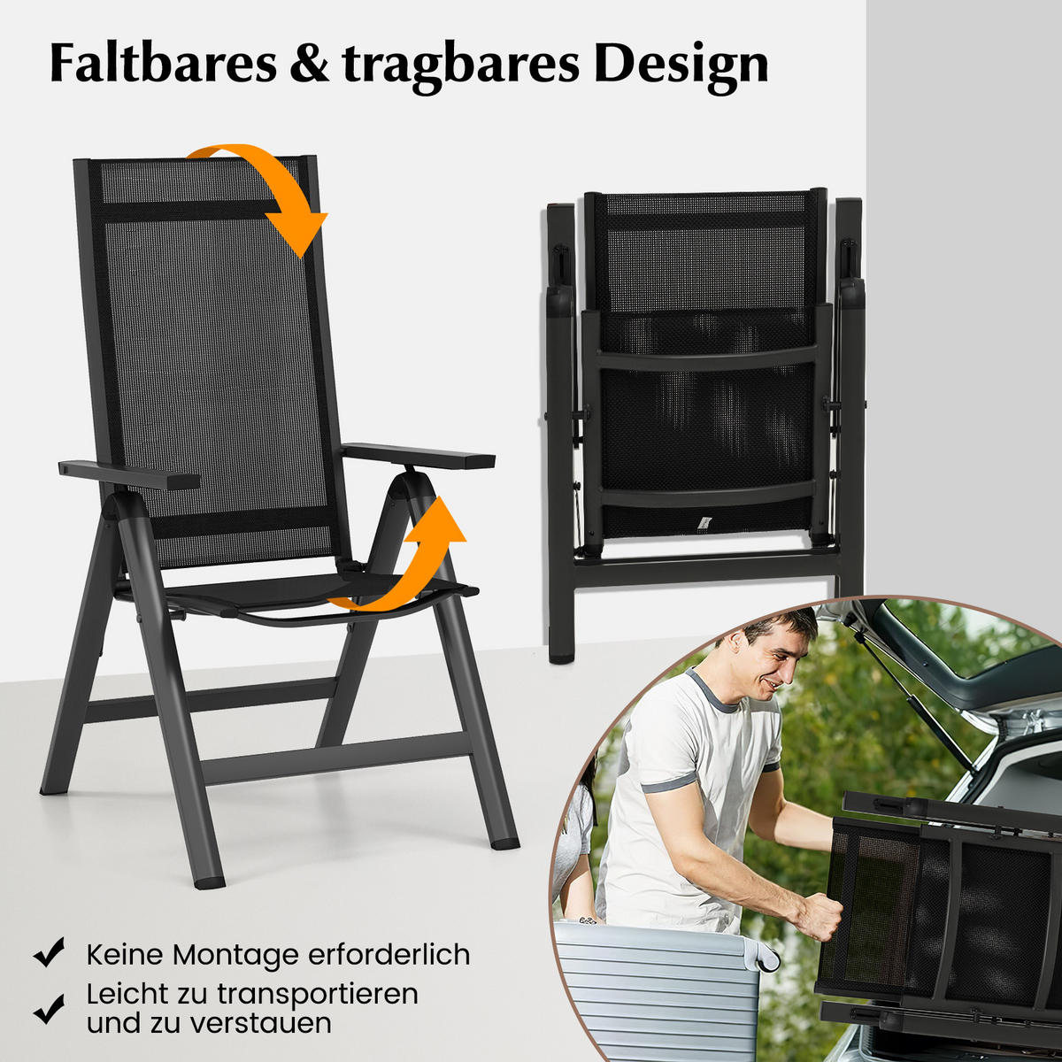 GARTENSTUHL Schwarz - Schwarz, Metall (58/112/70cm) - COSTWAY