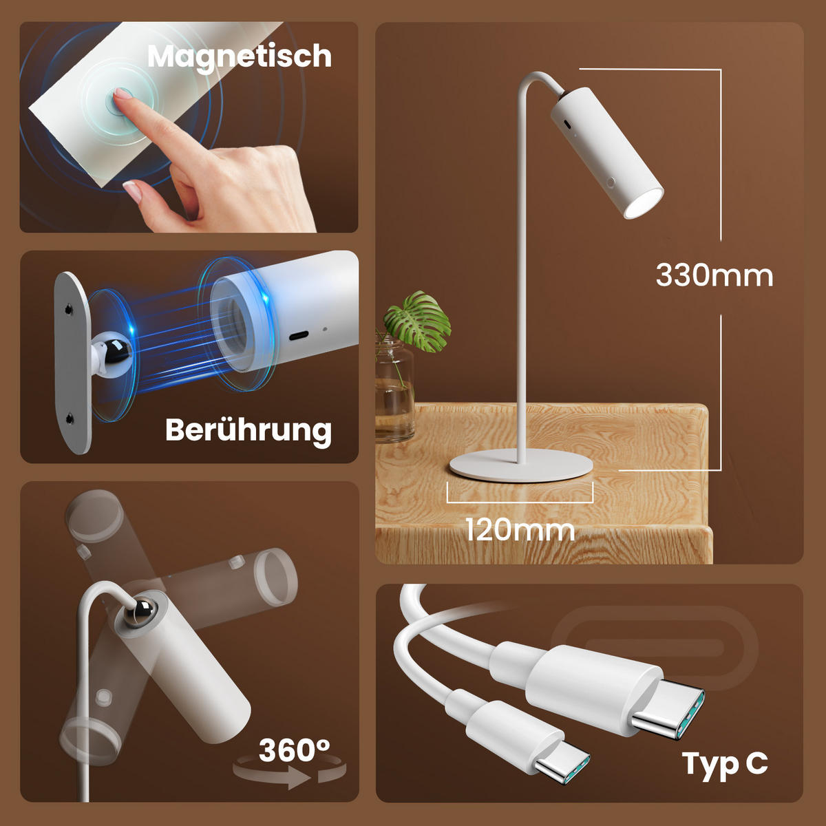 SCHREIBTISCHLAMPE LED Dimmbar Kabellos Weiß - Weiß, Metall (33/12/33cm) - EMKE