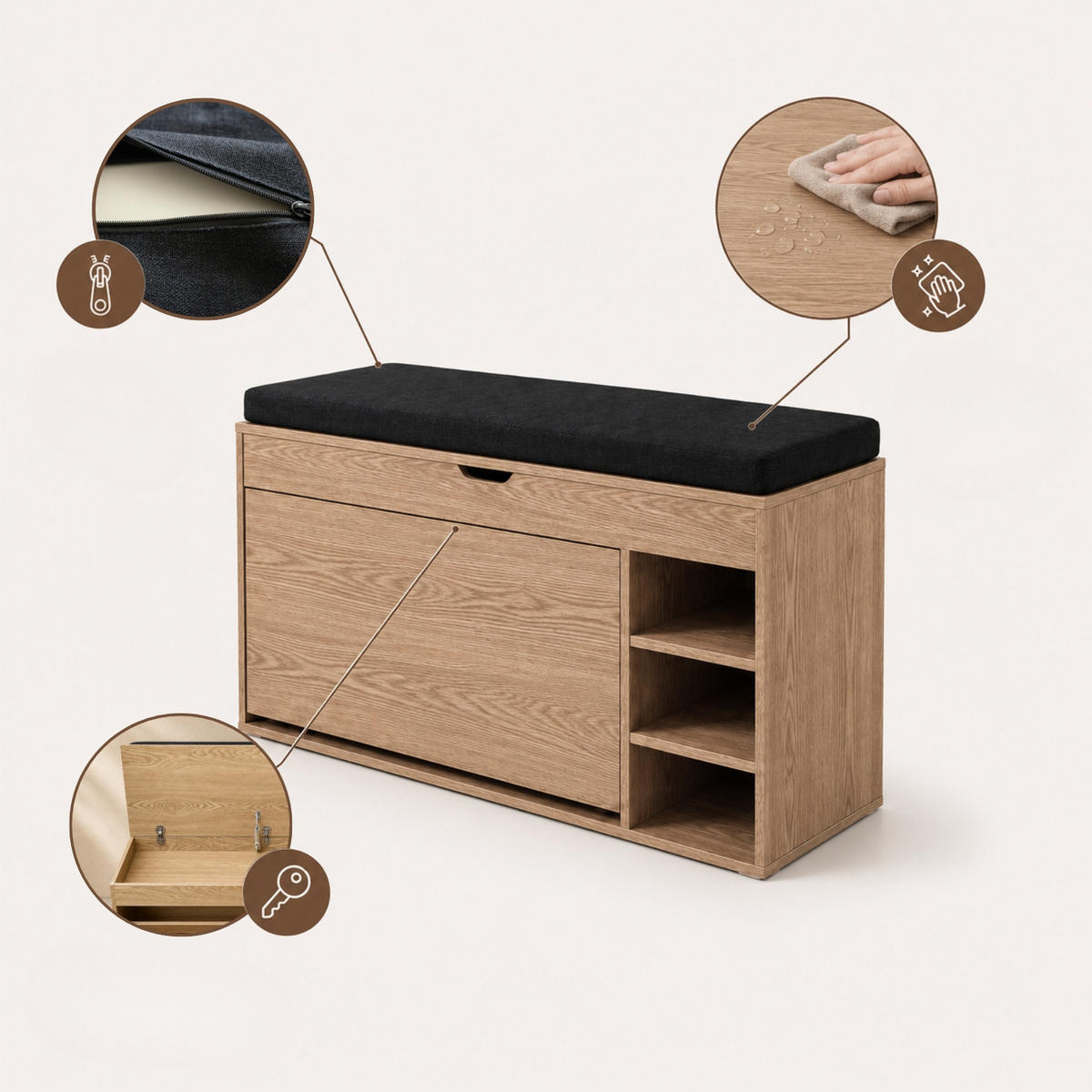 SCHUHSCHRANK mit Sitzfläche Gradia 100/34/53 cm - Braun, Holzwerkstoff (34/53/100cm) - BOXIMO