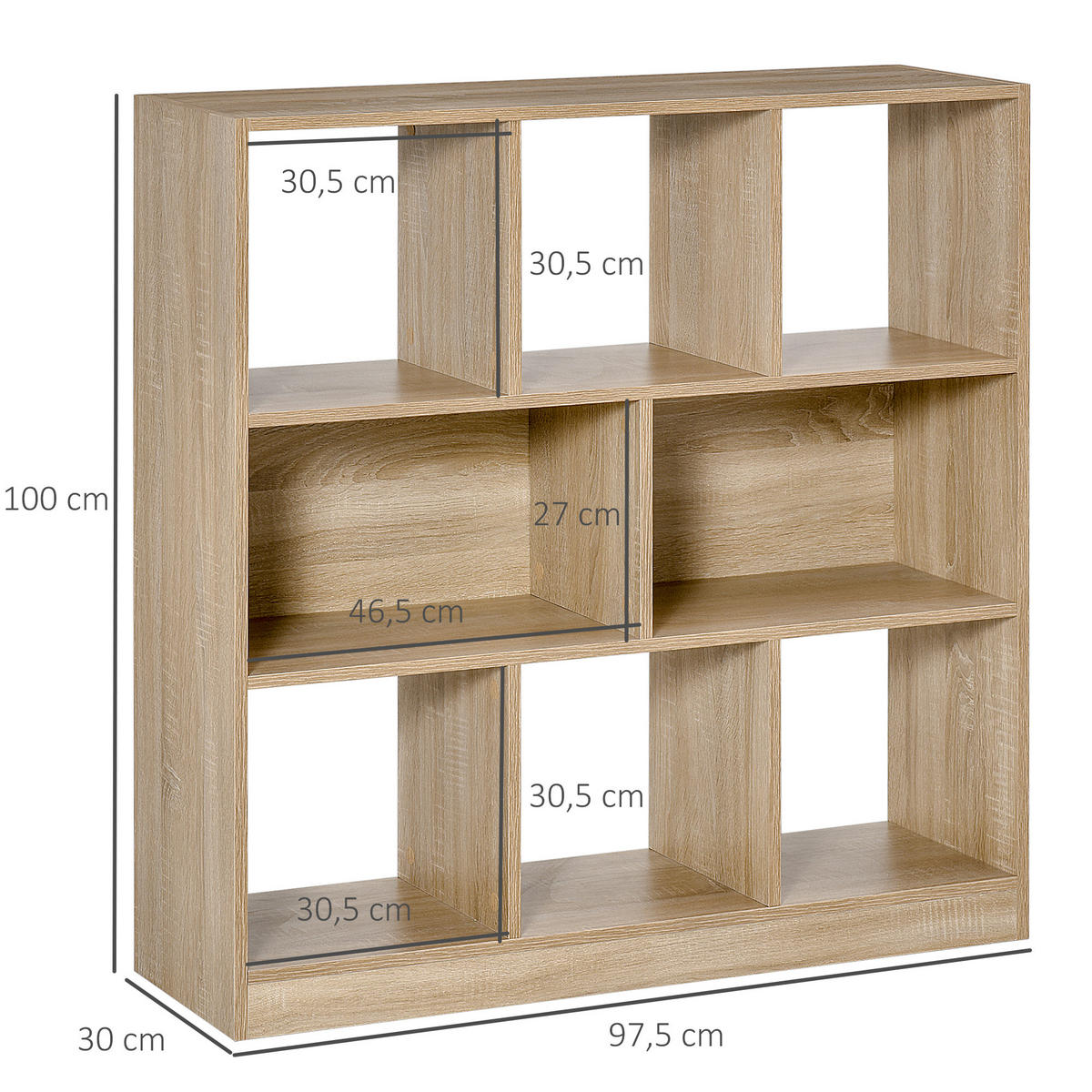 BÜCHERREGAL 3-stöckige Bücherregal Büroregal Home-Office Spanplatte Natur - Braun, Metall (30/100/97.5cm) - HOMCOM