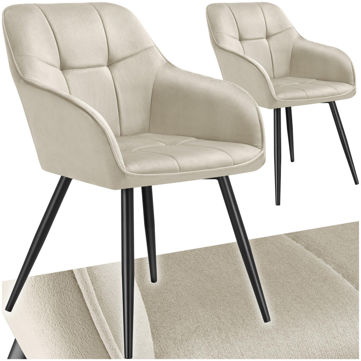 ESSZIMMERSTUHL 2er Set Marilyn 58 x 62 x 82 cm creme/schwarz - Creme/Schwarz, Kunststoff (58/82/62cm) - tectake
