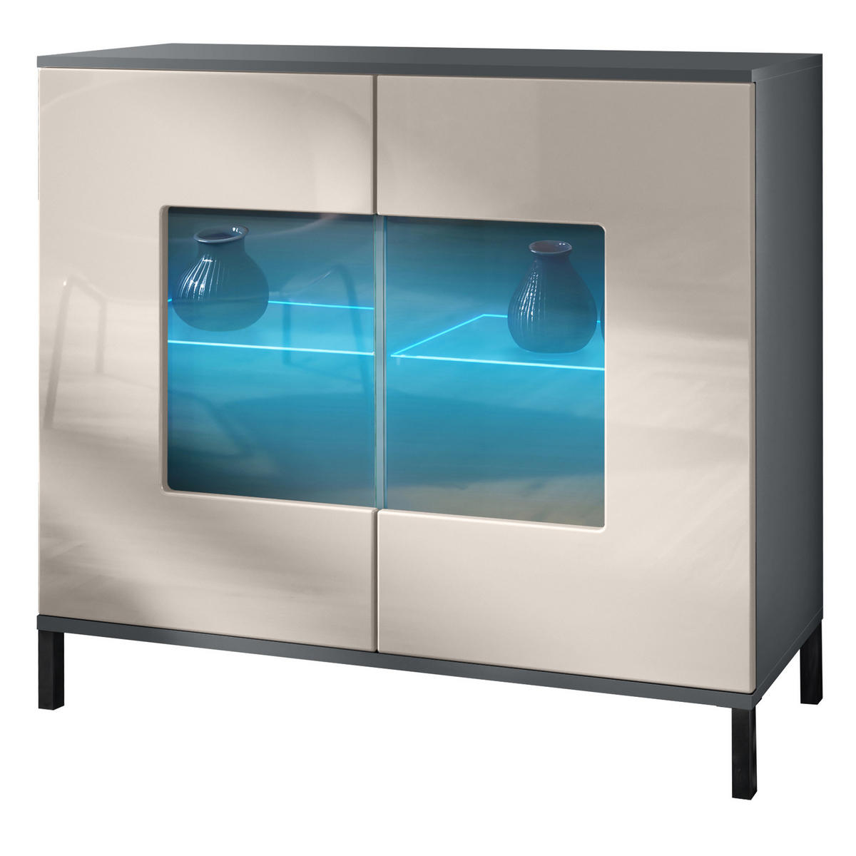 KOMMODE Grömitz Sandgrau Hochglanz - Sandfarben, Holzwerkstoff (92.5/83.5/35cm) - Vladon