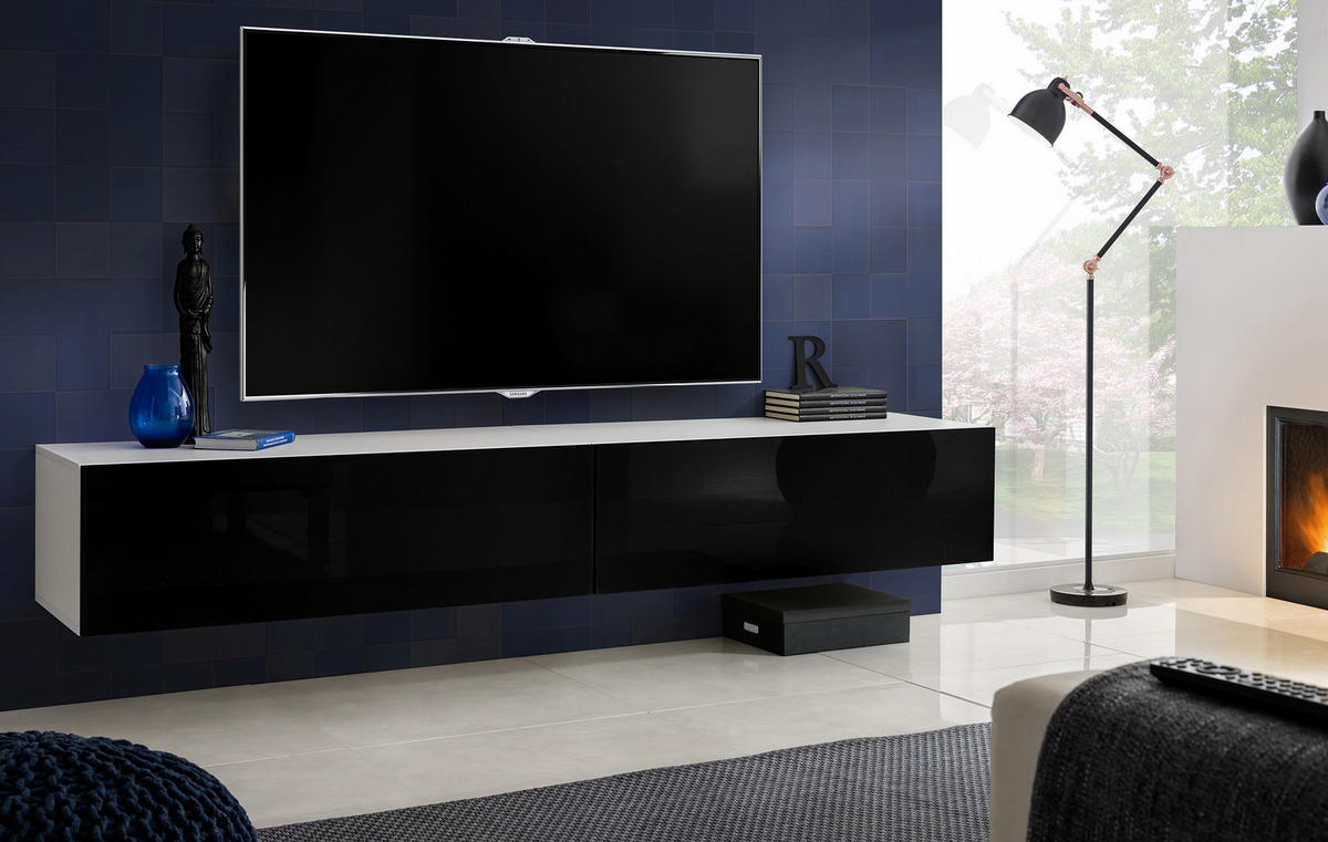 TV-HÄNGEBOARD LORETO, Weiß, Schwarz Hochglanz - Schwarz/Weiß, Holzwerkstoff (200/30/41.5cm) - Komodee