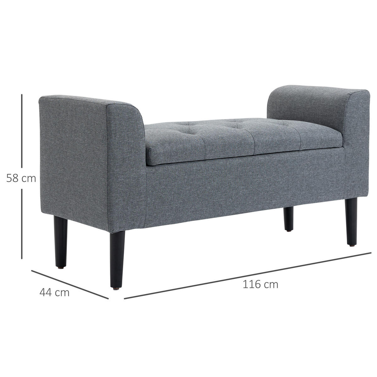 TRUHENBANK DE-07137 Leinenoptik, Kautschukholz, bis 130 kg Hellgrau - Hellgrau/Schwarz, Holz/Textil (44/58/116cm) - ComfortXL