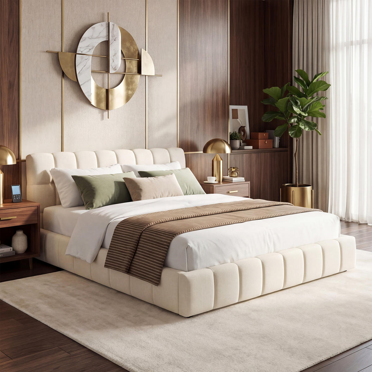 POLSTERBETT Block-Steppung 140/200 cm mit Stoßschutz-Rahmen Leinenoptik Beige - Beige, Textil (140/200cm) - Creahappy