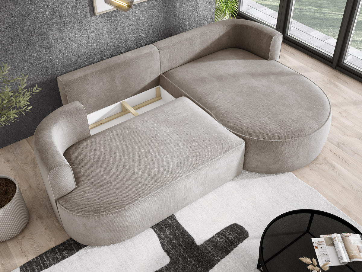 ECKSOFA FIORE-L Moderne Ausziehbare Schlaf-Funktion, automatischer Auffaltung, lose Rückenkissen freistehend RECHTS 284x183x82 cm cm Beige - Beige, Holz/Textil (284/183cm) - DomoHome