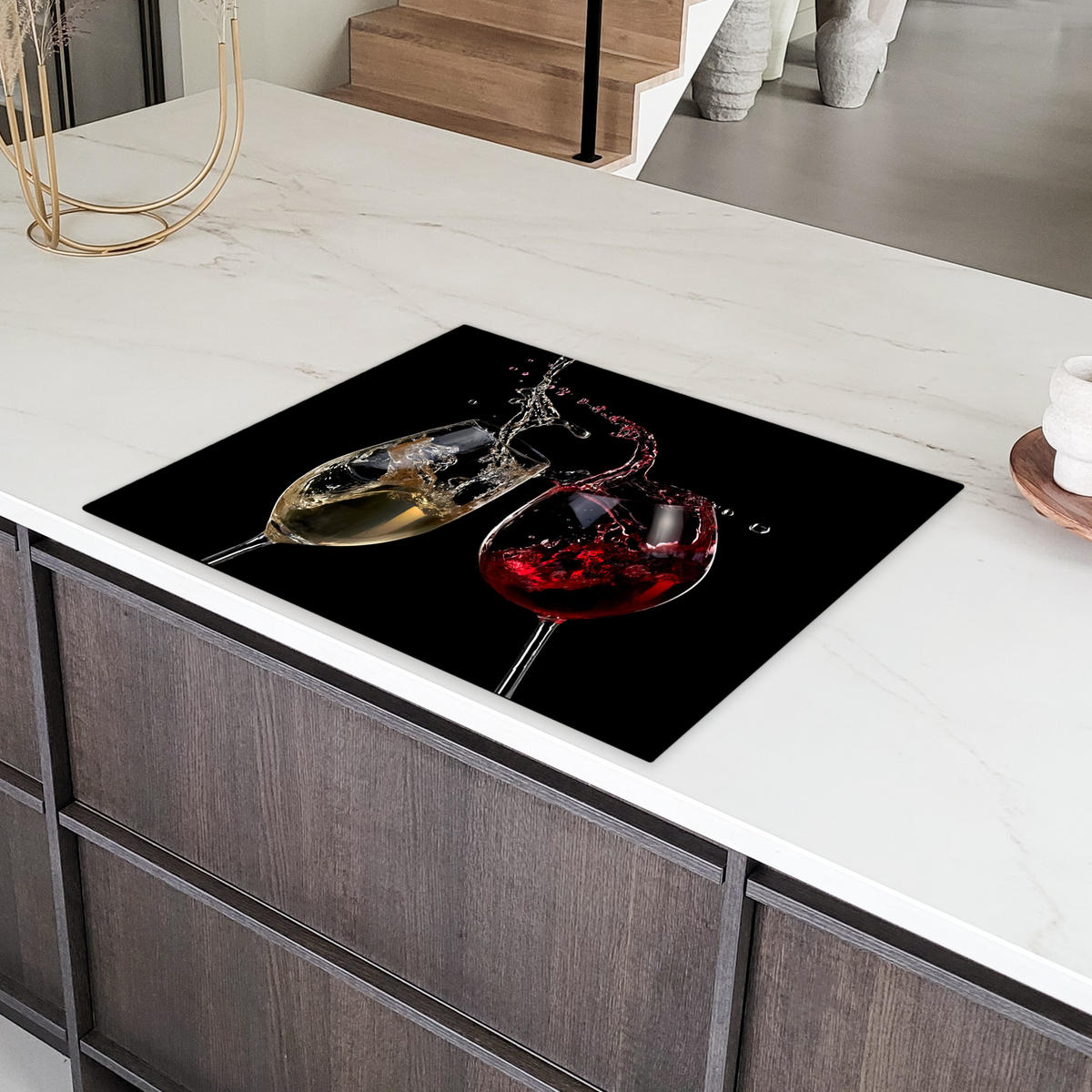 HERDABDECKPLATTE Rotwein - Weißwein - Glas - Schwarz Induktionsmatte 77x59 cm - Weinrot, Kunststoff (77/59/0.2cm) - MuchoWow