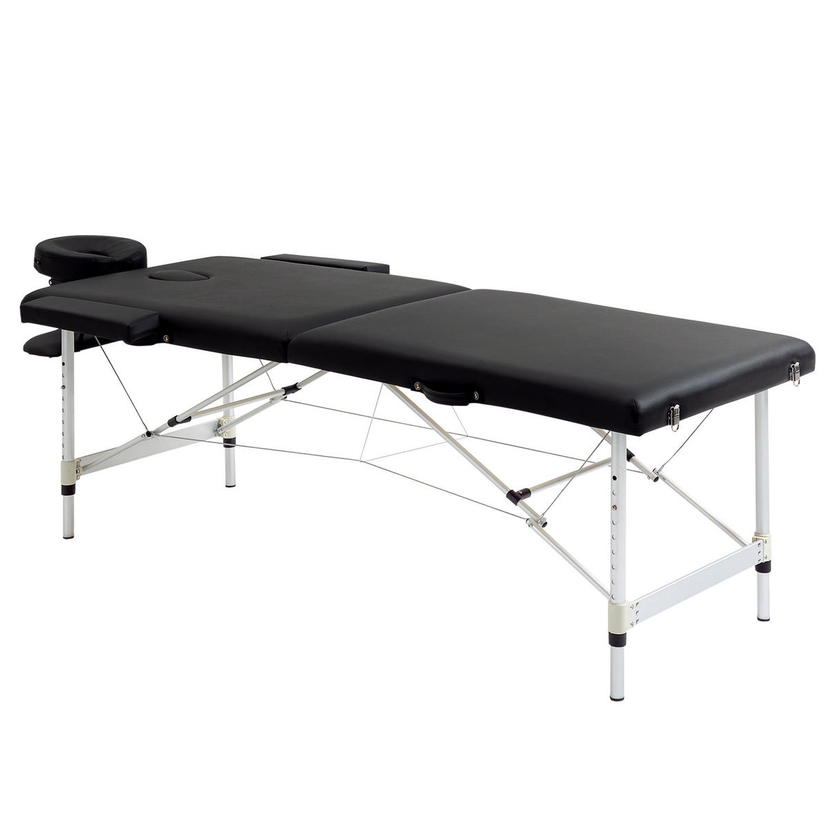 MASSAGELIEGE, 2 Zonen klappbarer höhenverstellbarer Massagetisch Kunstleder - Schwarz, Metall (90/84/210cm) - HOMCOM