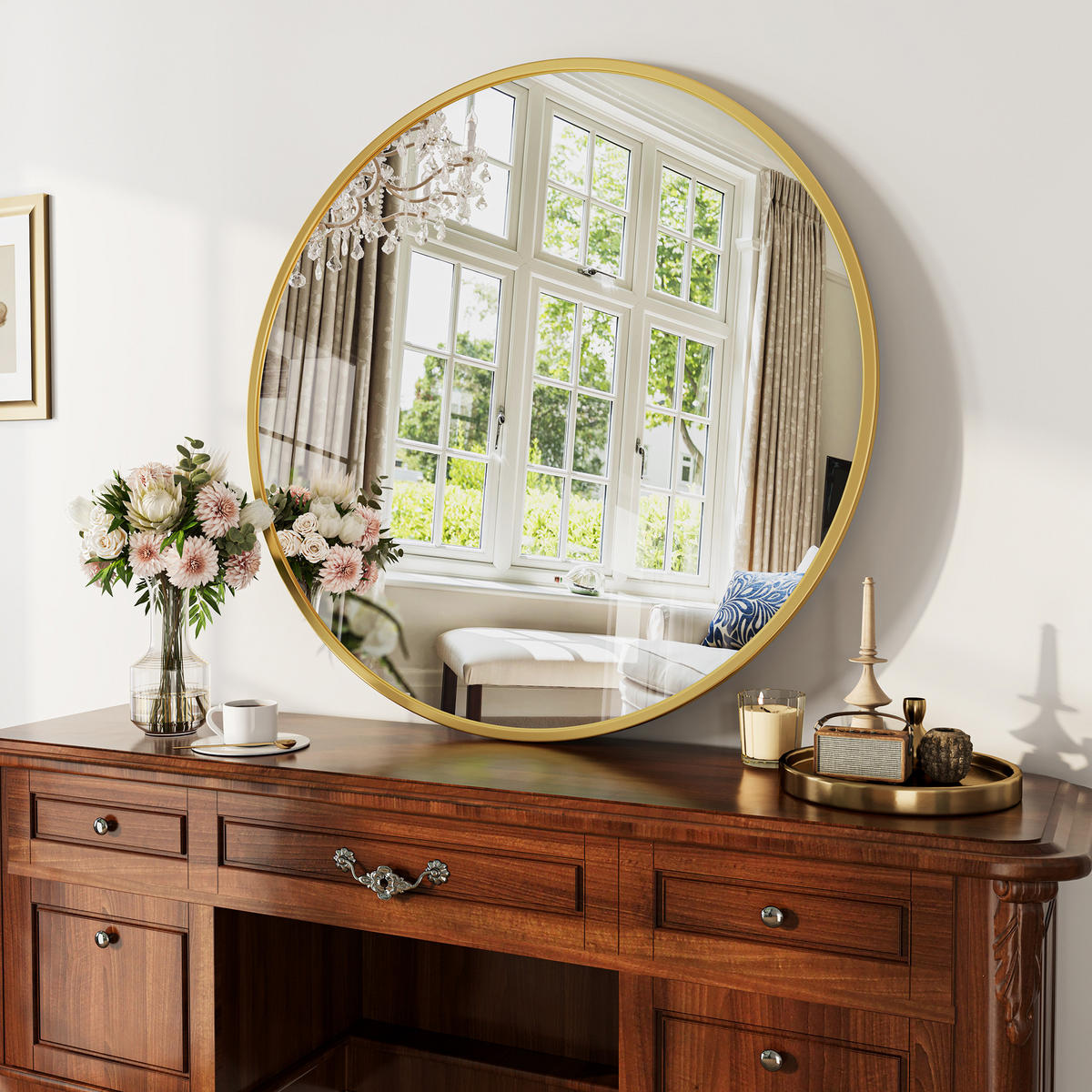 WANDSPIEGEL rund 75 cm aus Sicherheitsglas mit Aluminiumrahmen gold - Goldfarben, Metall (75/75/3cm)
