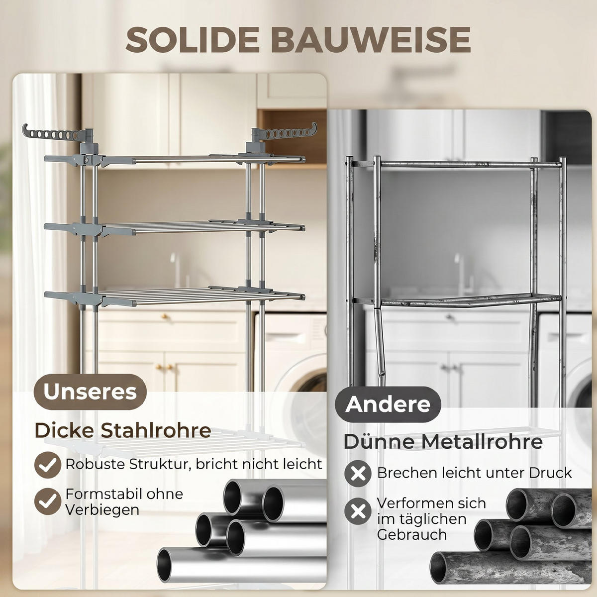WÄSCHESTÄNDER Plastic, Stahl Grau - Grau, Kunststoff/Metall (64/172/73cm) - HOMCOM