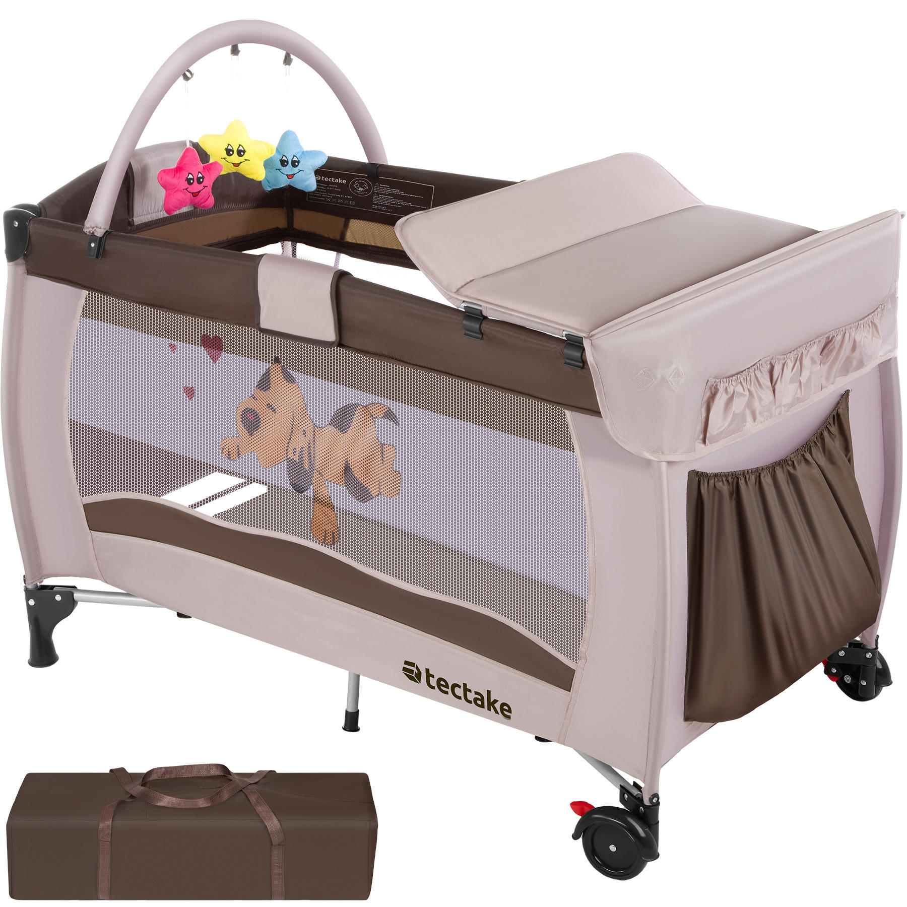 KINDER REISEBETT Hund,inklusive Tragetasche, 132 x 75 x 104 cm,braun - Braun, Kunststoff (75/104/132cm) - tectake