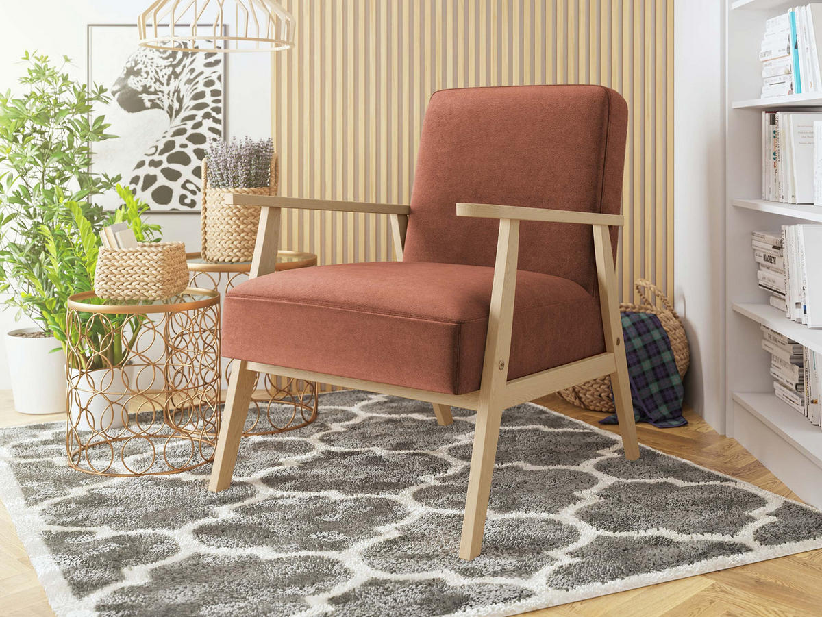 SESSEL Retro - Naturfarben/Rosa, Holz/Textil (59/76/67cm) - MIRJAN24
