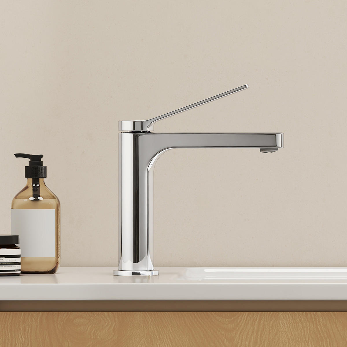 WASCHTISCHARMATUR mit Spulen-Zertifiziertem Filterelement Verchromt - Chromfarben, Metall (17.3/4.6/19.5cm) - EMKE