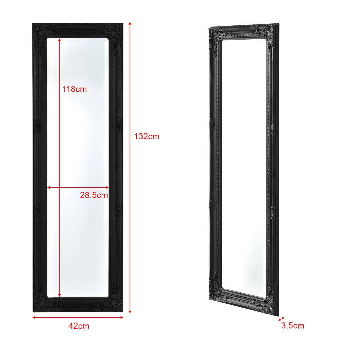 WANDSPIEGEL Livorno - Schwarz, Glas/Holz (28.5/132/118cm) - [en.casa]