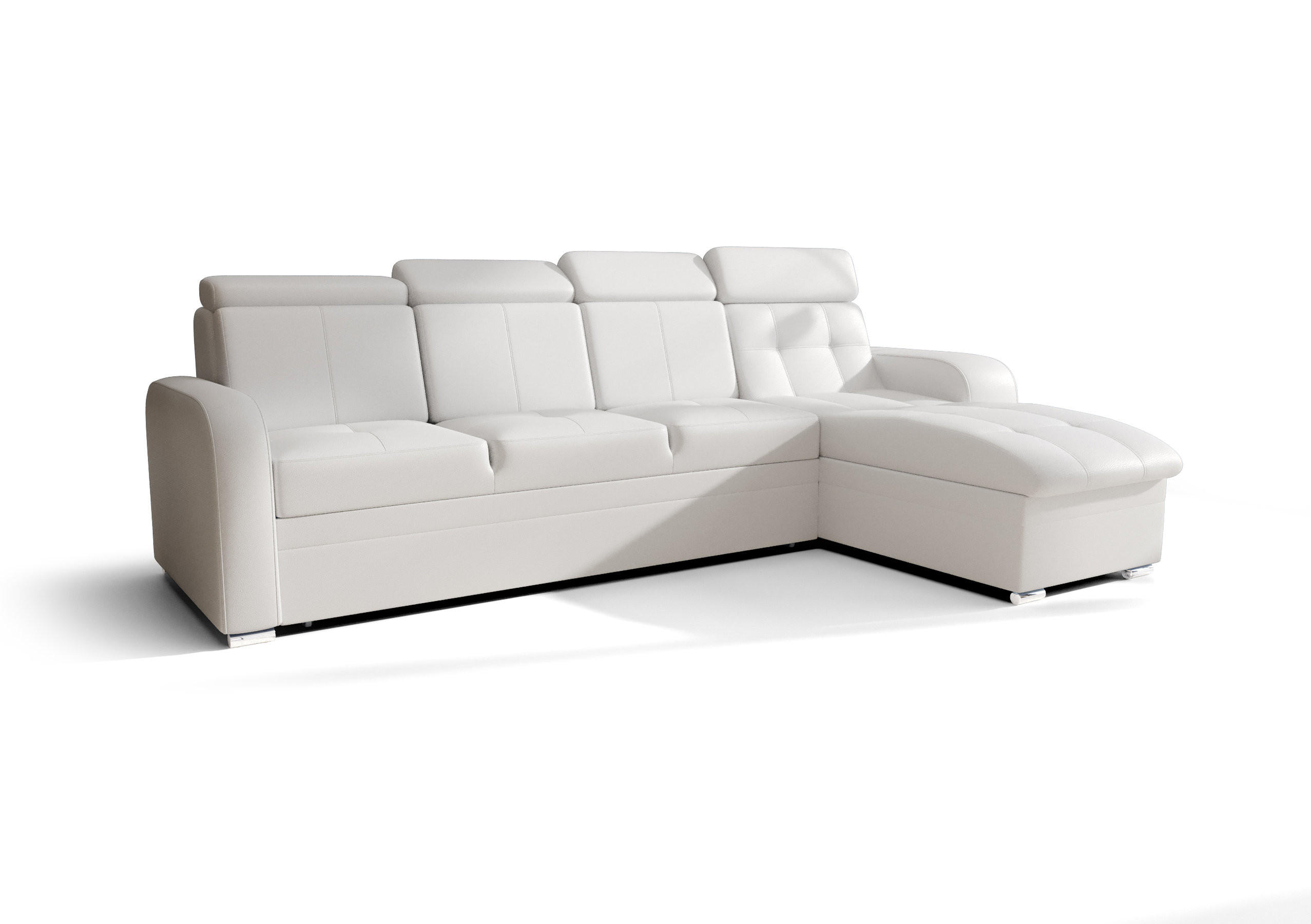 ECKSOFA KONGO RBN10, Eckcouch in L-Form mit Schlaffunktion, Farbe: Weiß, Kunstleder, Ottomane Rechts - Weiß, Textil (315/169cm) - O-Sofa