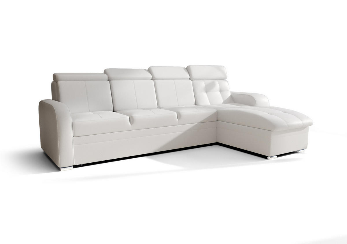 ECKSOFA KONGO RBN10, Eckcouch in L-Form mit Schlaffunktion, Farbe: Weiß, Kunstleder, Ottomane Rechts - Weiß, Textil (315/169cm) - O-Sofa