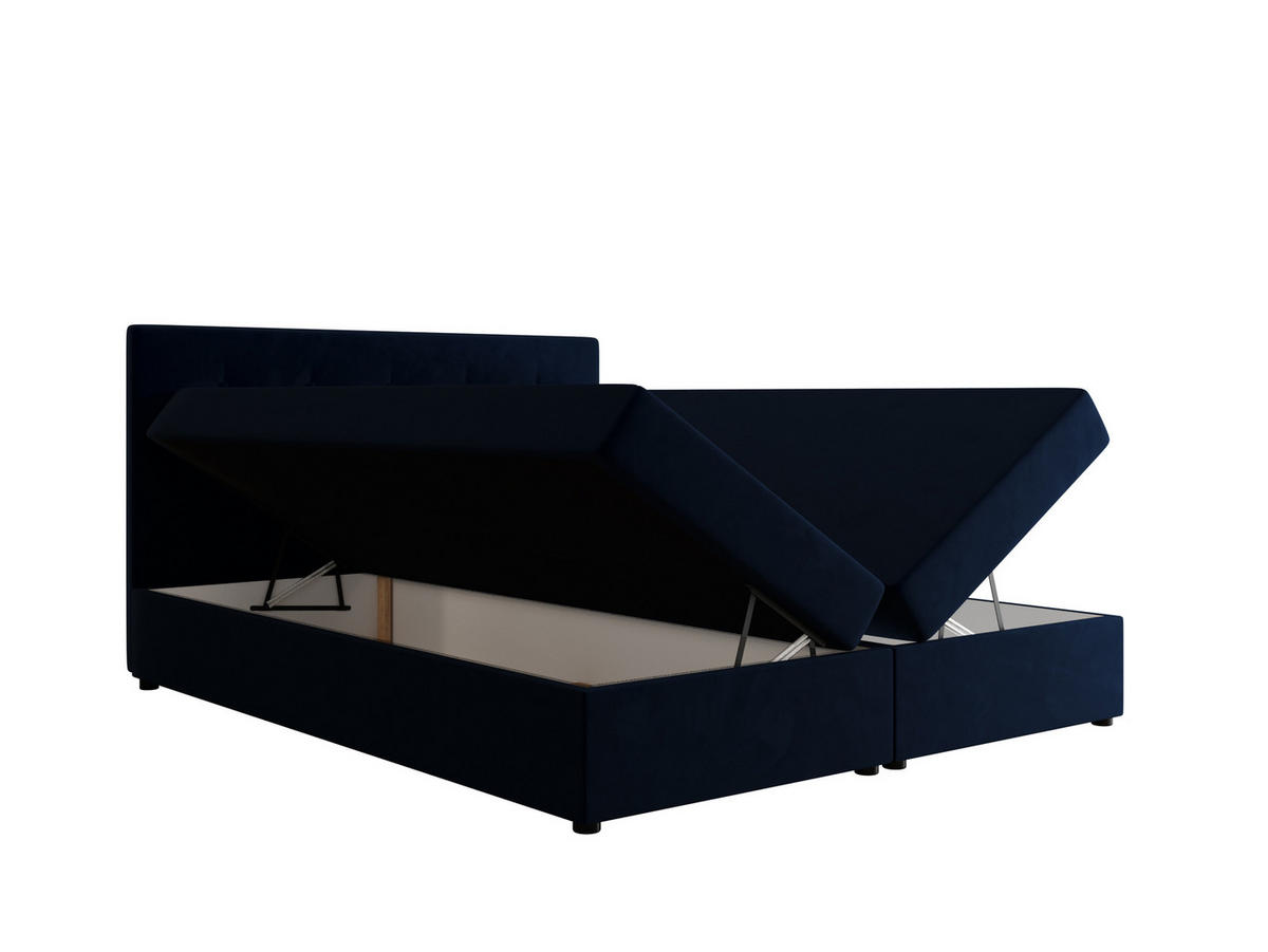 BOXBETT FADO 22 mit Matratze H3, Bonell und Topper 180x200 Itaka 11 - Blau, Holz/Textil (180/200cm) - Bedante