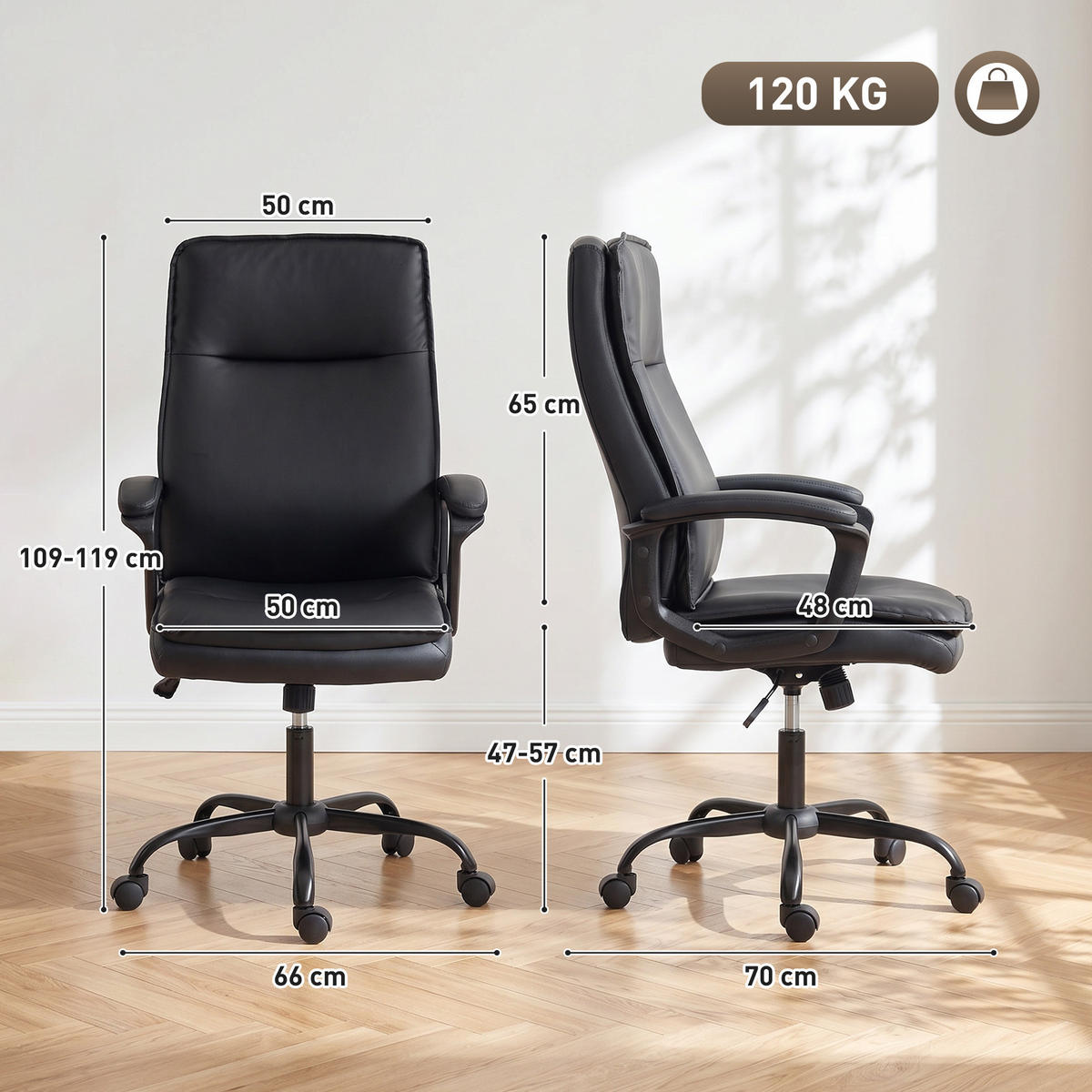 BÜROSTUHL Schwarz, Höhenverstellbar, Drehbar 360°, 85/55/55 cm - Schwarz, Metall (70/119/66cm) - PANGIVO