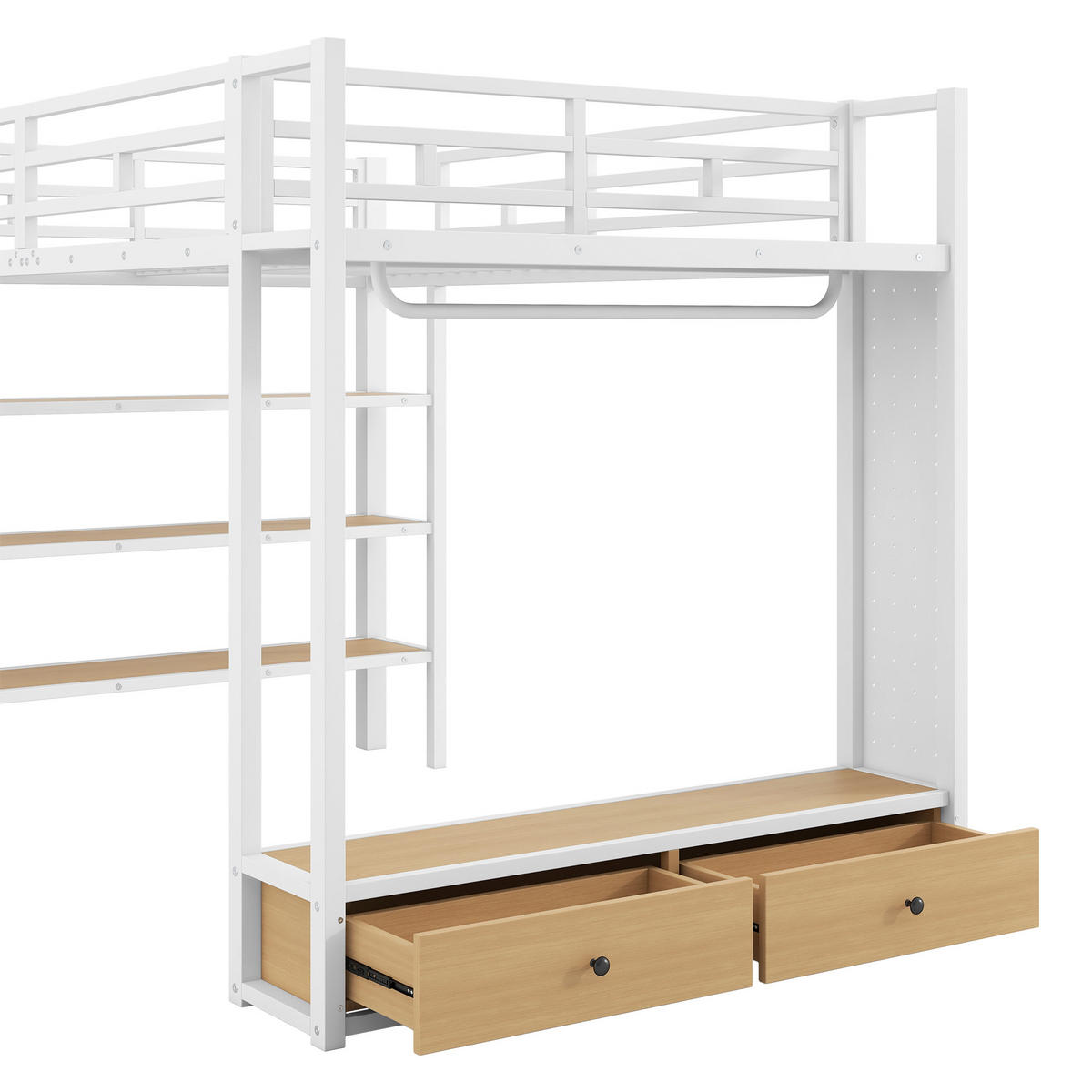 HOCHBETT 140/200 cm in Weiß mit Kleiderschrank, 2 Schubladen und LED - Weiß, Holzwerkstoff/Metall (140/200cm) - STILVORA