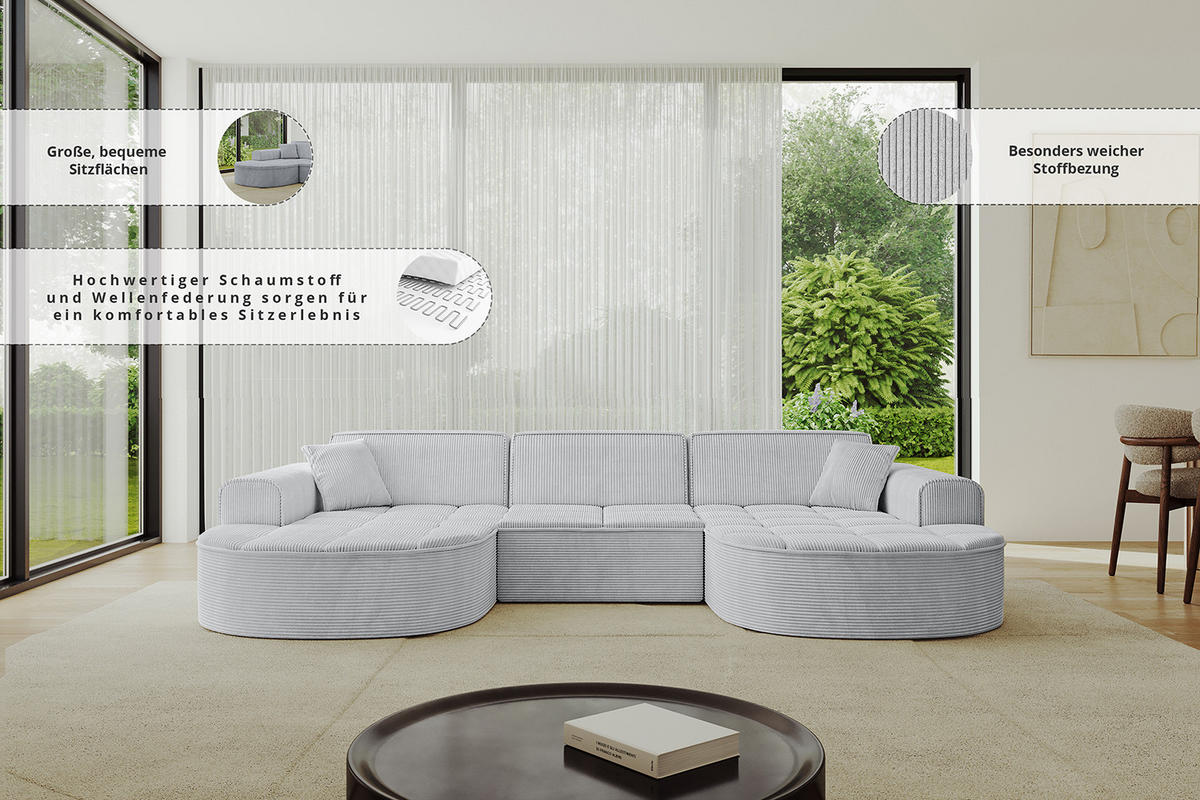 WOHNLANDSCHAFT TARO-U1 - 303x171x79,5 cm Beige - Beige, Holzwerkstoff/Textil (303/79.5/171cm) - ALTDECOR