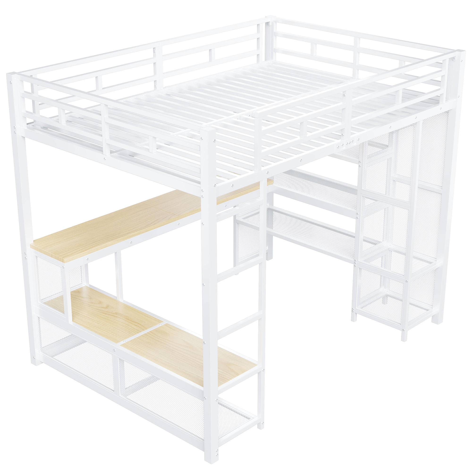 HOCHBETT 140/200 cm DE-03439, mit Stauraum, offenem Kleiderschrank und LED, in Weiß - Weiß, Holzwerkstoff/Metall (140/200cm) - ComfortXL