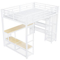 HOCHBETT 140/200 cm DE-03439, mit Stauraum, offenem Kleiderschrank und LED, in Weiß - Weiß, Holzwerkstoff/Metall (140/200cm) - ComfortXL