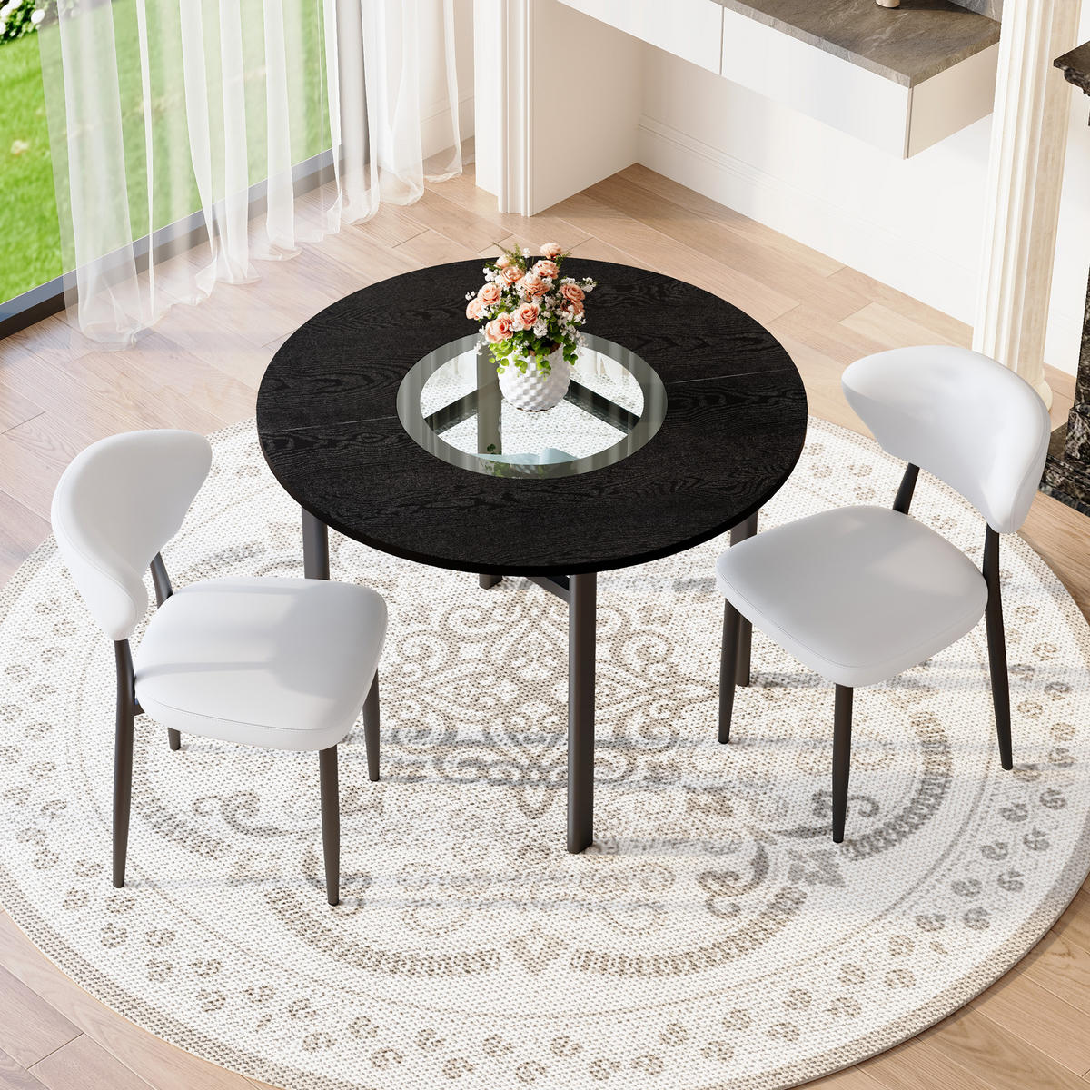 ESSGRUPPE DE-39376 3-teilig, mit 2 PU-Sesseln und Glasplatte Weiß - Weiß, Holzwerkstoff (100/76/100cm) - ComfortXL