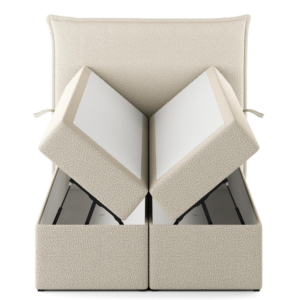 BOXBETT mit Stauraum - Bouclé - Creme, Holzwerkstoff/Textil (120/200cm) - home24