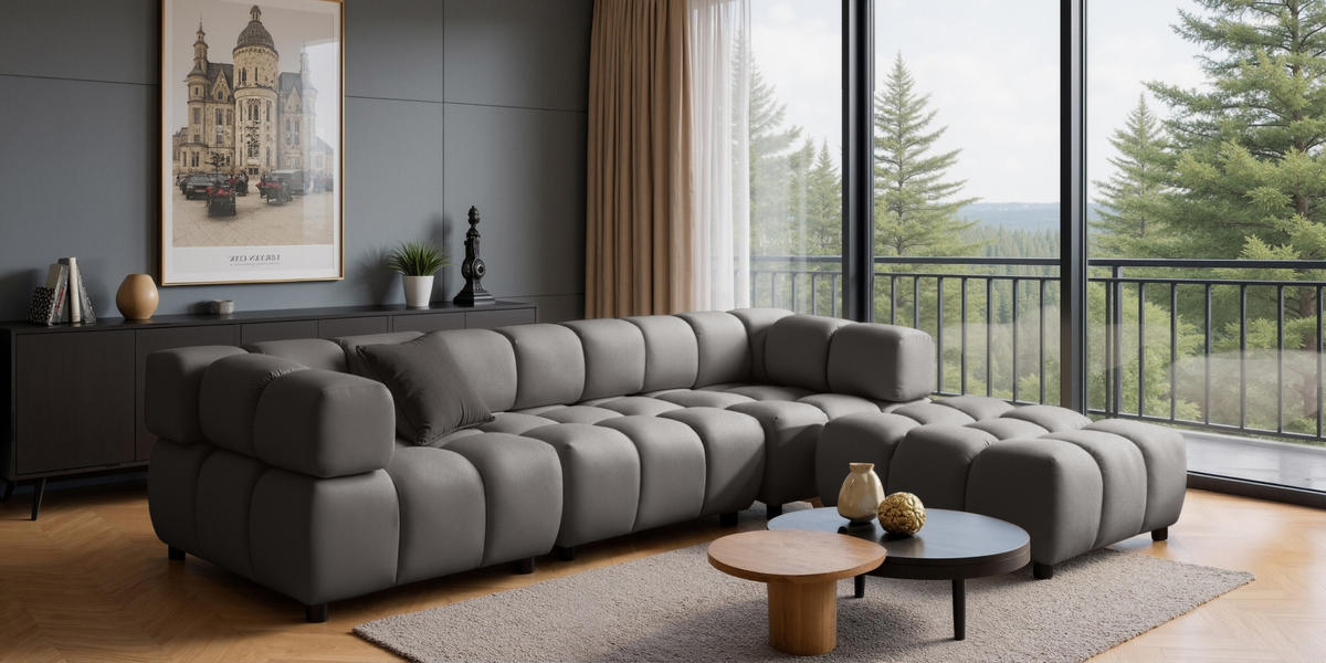 ECKSOFA L-Form Bolla, stoff Bluvel, Aschgrau, Rechts - Grau, Holz (288/192cm) - Kaiser Möbel