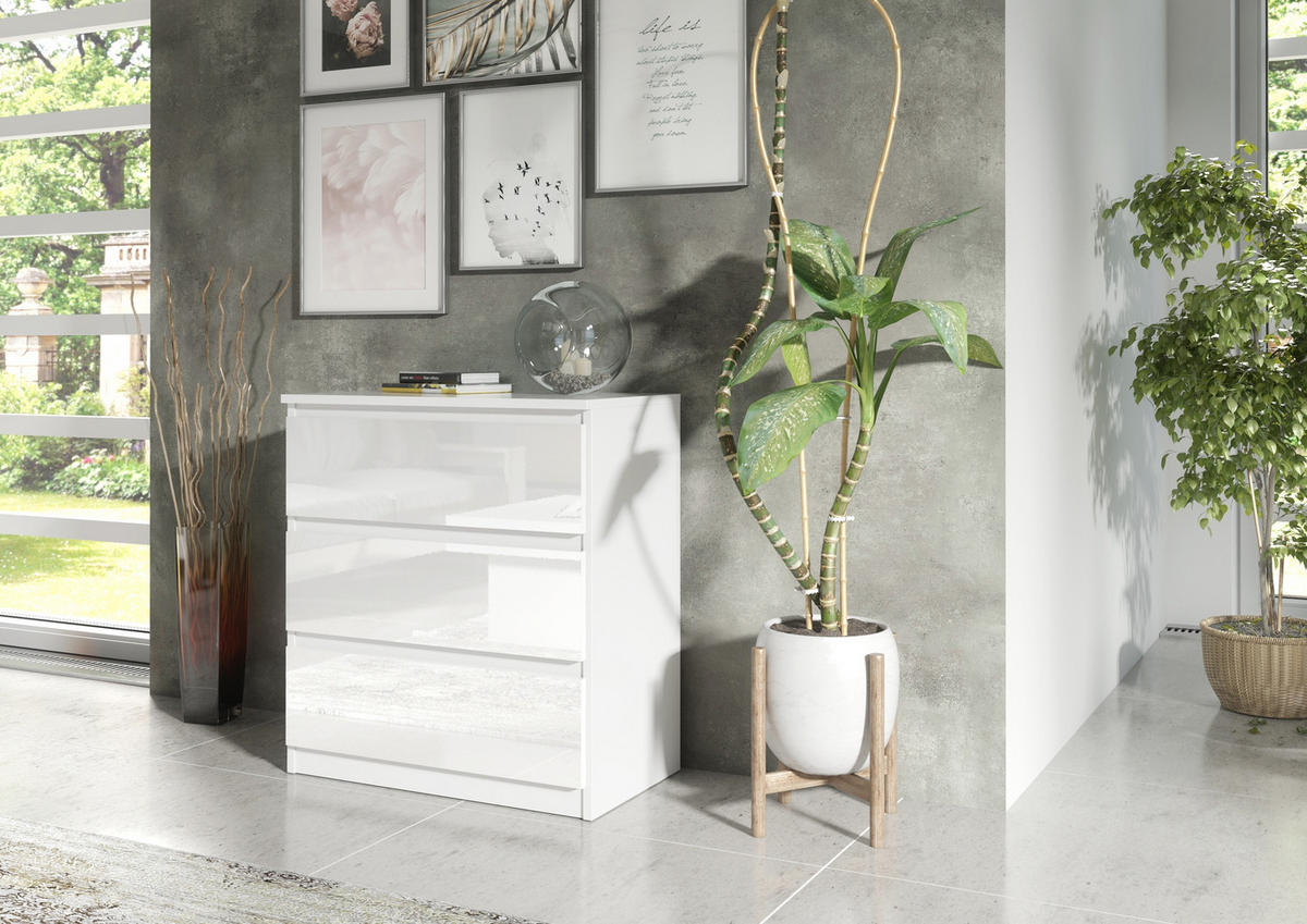 KOMMODE Weiß, Hochglanz 70/79/39 - Schwarz Hochglanz/Weiß, Holzwerkstoff (70/79/39cm) - RAUMHIRSCH FURNITURE