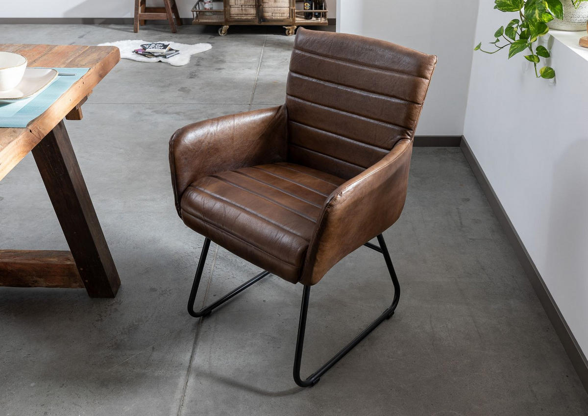 STUHL Echtleder 62x62x84 dunkelbraun IRON LABEL #06 - Dunkelbraun, Leder (62/84/62cm) - Massivmoebel24