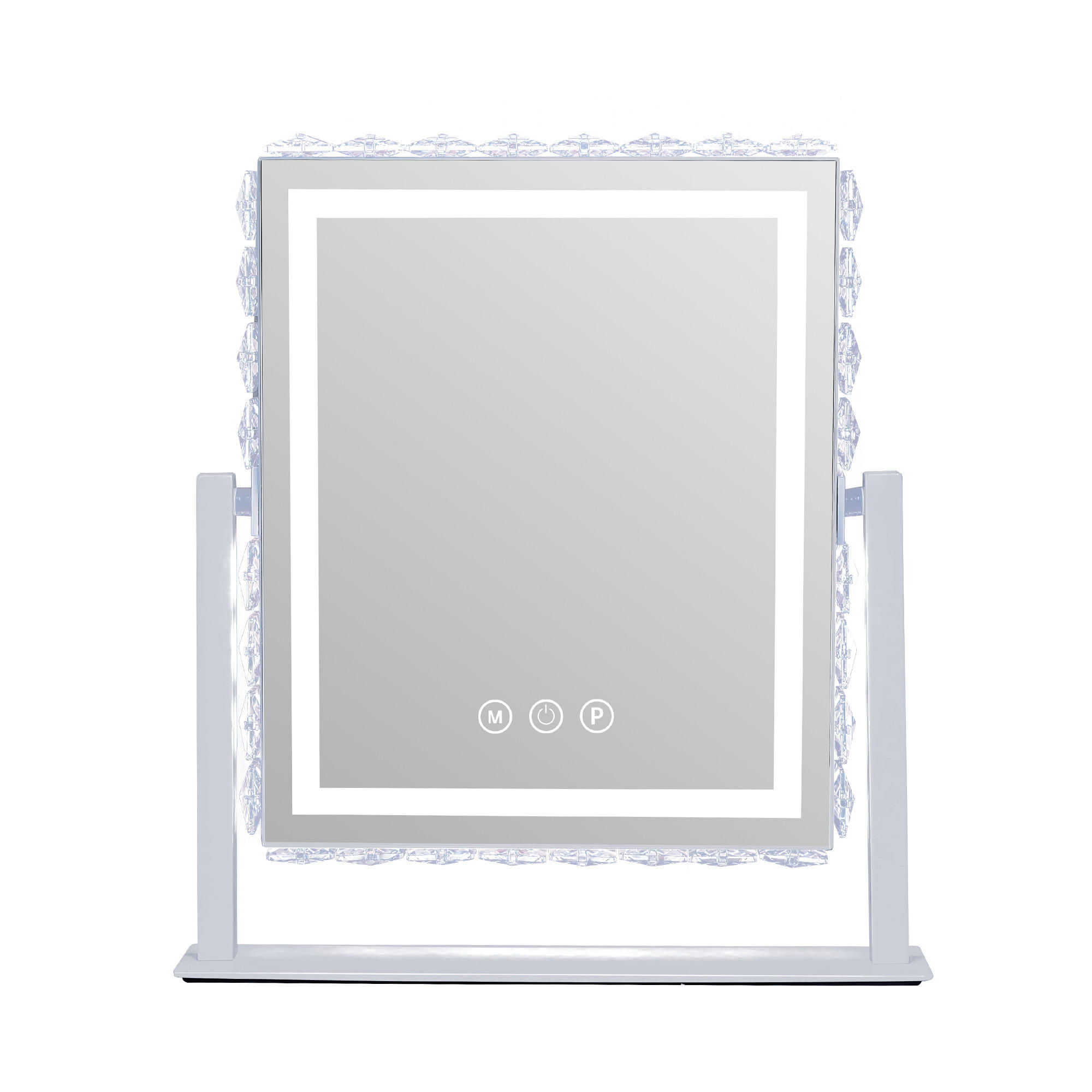SCHMINKSPIEGEL mit LED Lichtleiste, rundum mit Strasssteinen besetzt, weiß, 25/30 cm - Weiß, Metall (25/30/3cm) - VANITII