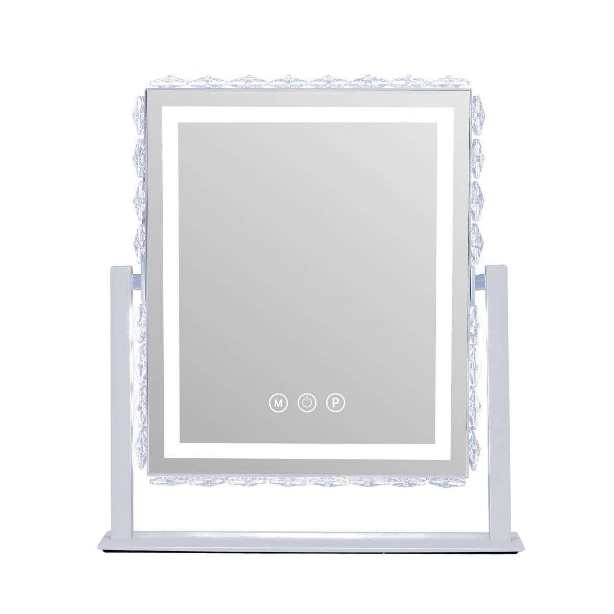 SCHMINKSPIEGEL mit LED Lichtleiste, rundum mit Strasssteinen besetzt, weiß, 25/30 cm - Weiß, Metall (25/30/3cm) - VANITII