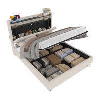 BOXBETT 140/200 mit Bettkasten, LED&USB, Samt, Beige - Beige, Metall (140/200cm) - LVHOM