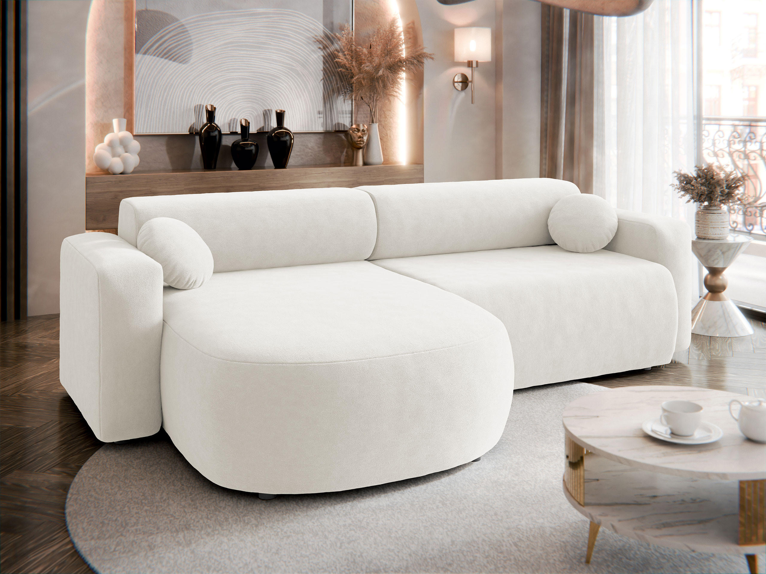 ECKSOFA Nicelo - Creme/Schwarz, Holz/Kunststoff (252/150cm) - MIRJAN24