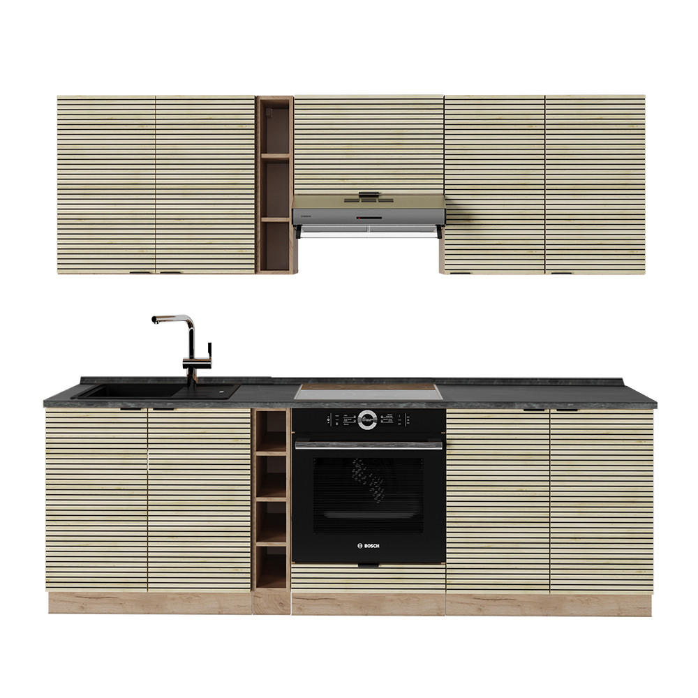 KÜCHENZEILE Fame-Line Eiche Paneel/Goldkraft Eiche 235 cm , AP Anthrazit - Hellbraun/Eiche Wotan, Holzwerkstoff (235/81.6/60cm) - Vicco